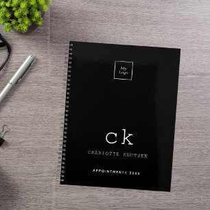Black white monogram initials business 2026 planner