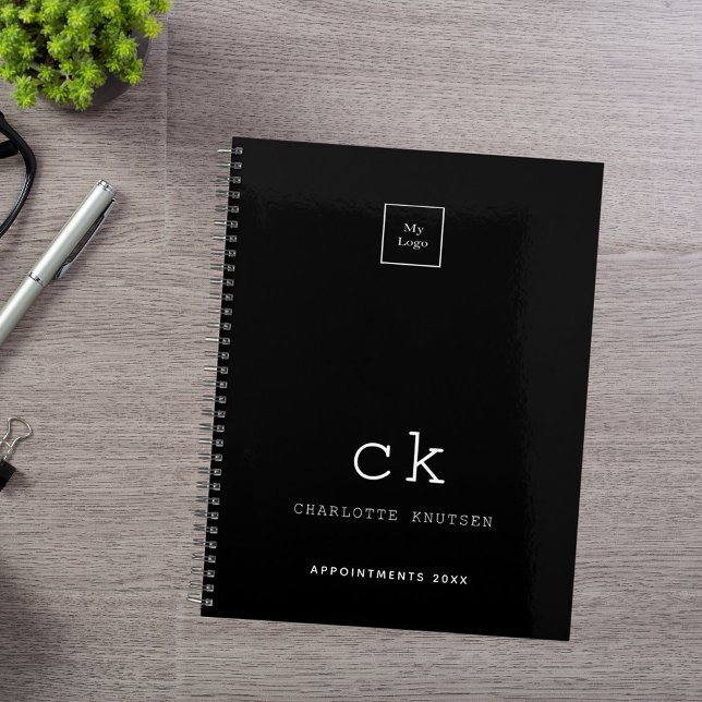 Black white monogram initials business 2026 planner (Creator Uploaded)