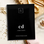 Black white monogram initials business logo 2023 planner<br><div class="desc">Black background and white text. Personalize and add your logo,  monogram initials,  name and a title year. Your logo both on the front and the back.  Space for your website address on the  back.</div>