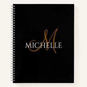 black &white monogram initials custom name notebook