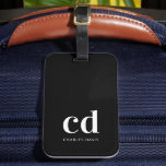 Black white monogram initials elegant modern luggage tag<br><div class="desc">Black background,   and white text. Personalise and add your monogram initials and a name.   For both him and her. Minimalit and modern!</div>