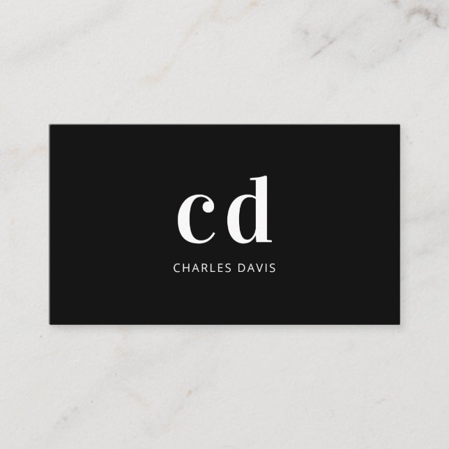 Black white monogram initials minimalist elegant business card (Front)
