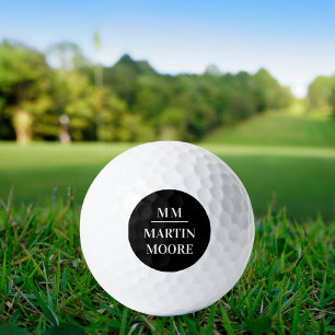 Black white monogram initials minimalist name golf balls