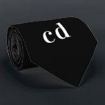 Black white monogram initials minimalist tie<br><div class="desc">Classic black background,  white text. Personalise and add your monogram initials</div>
