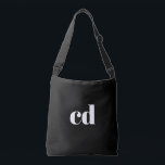 Black white monogram initials modern crossbody bag<br><div class="desc">A classic chic black background. Personalise and add your monogram initials written with white block letters. Modern, trendy and simple.</div>