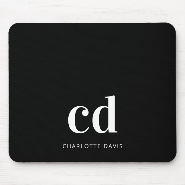 Black white monogram initials modern custom mouse pad (Front)