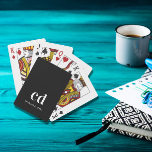 Black white monogram initials modern custom playing cards