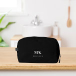 Black white monogram initials name dopp kit<br><div class="desc">Black background,  white text. Personalise and add your monogram initials and full name.</div>