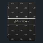 Black white monogram initials name  iPad pro cover<br><div class="desc">Stylish black with a white frame.  Personalise and add your monogram letters,  initials and name.  White coloured letters.  The name is written with a modern hand lettered style script.  The monogram as a background pattern.</div>