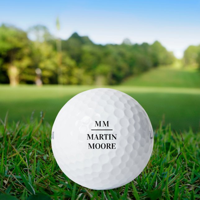 Black white monogram initials name minimalist  golf balls (Creator Uploaded)