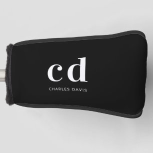 Black white monogram initials name minimalist golf head cover