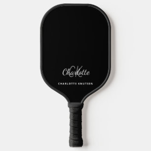 Black white monogram initials name pickleball paddle