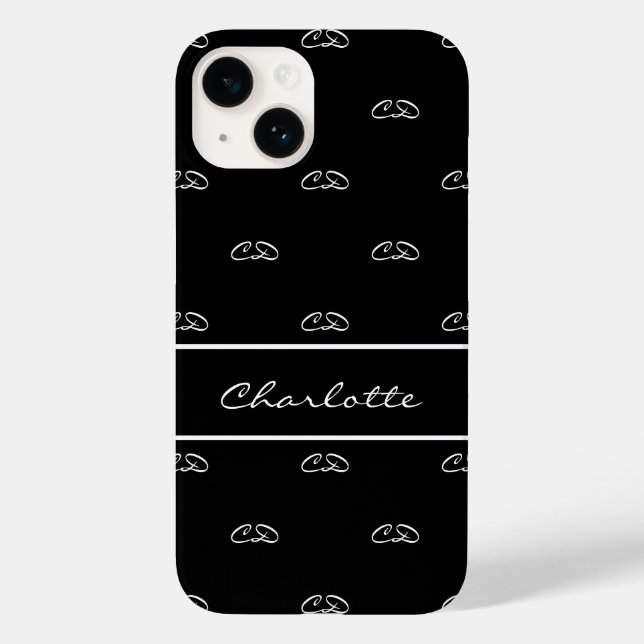 Black white monogram initials pattern name script Case-Mate iPhone case (Back)