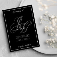 Black white monogram initials romantic wedding