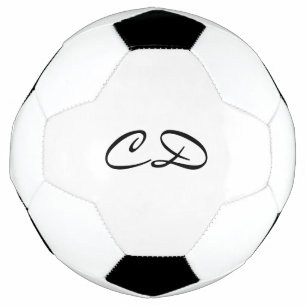Black white monogram initials script soccer ball