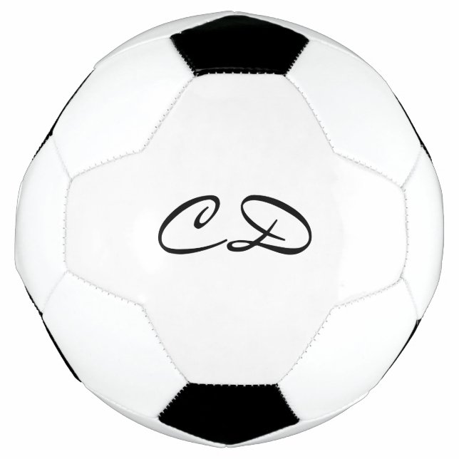 Black white monogram initials script soccer ball (Front)