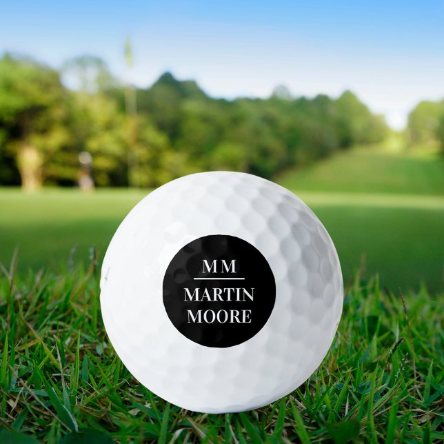 Black white monogram initials simple name golf balls (Creator Uploaded)