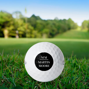 Black white monogram initials simple name golf balls