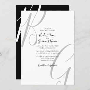Black & White Monogram Initials Wedding Invitation