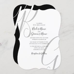 Black & White Monogram Initials Wedding Invitation