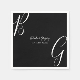 Black & White Monogram Initials Wedding  Napkin
