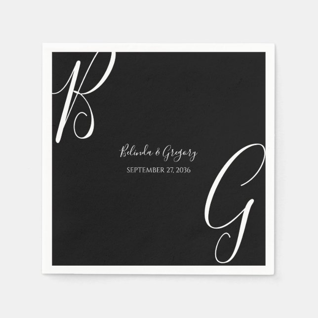 Black & White Monogram Initials Wedding  Napkin (Front)