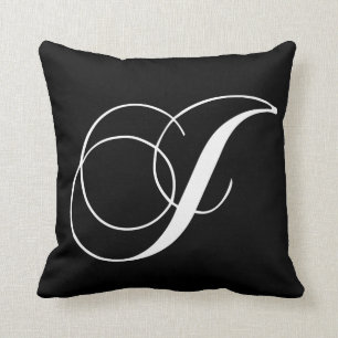 Black White Monogram J Designer Monogrammed Pillow
