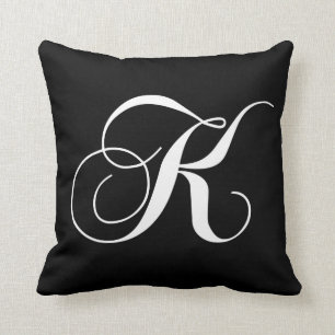 Black White Monogram K Designer Monogrammed Pillow