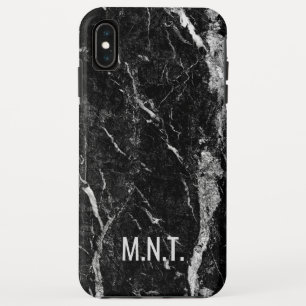 Black white monogram marble case gift for him her