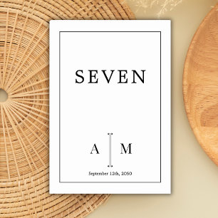 Black White Monogram Minimal Wedding Border Table Number
