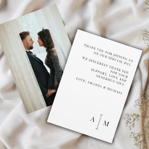 Black White Monogram Minimal Wedding Photo Thank You Card