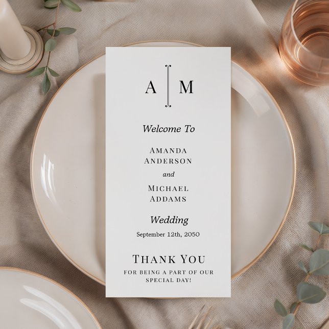 Black White Monogram Minimal Wedding Program  (Creator Uploaded)