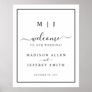 Black White Monogram Minimalist Wedding Sign