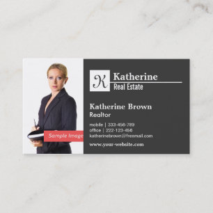 Black White Monogram Modern Minimalist Photo Business Card