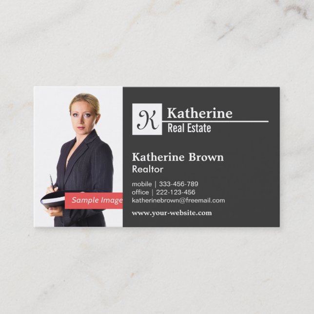 Black White Monogram Modern Minimalist Photo Business Card (Front)