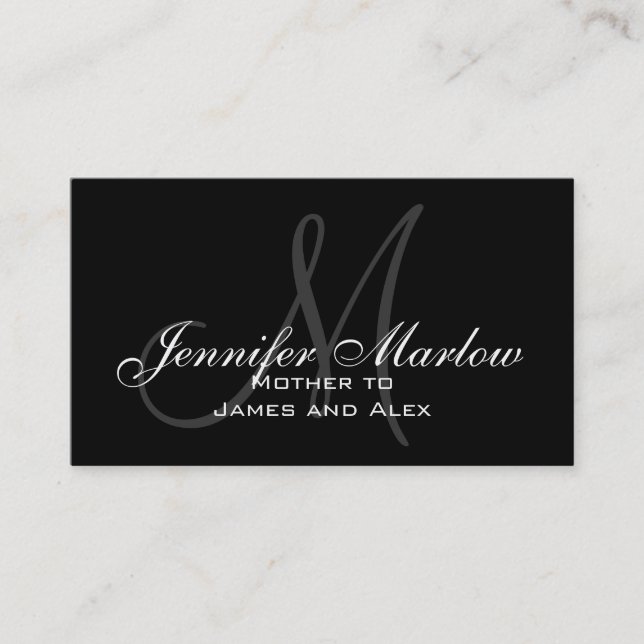 Black White Monogram Mummy Calling Card (Front)