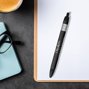 Black white monogram name business logo black ink pen