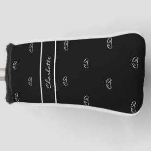 Black white monogram name initials elegant golf head cover