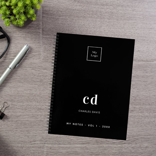 Black white monogram name logo business notebook (Creator Uploaded)