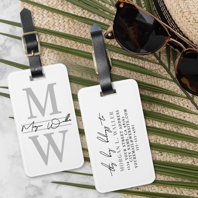 Black White Monogram Name Luggage Tag (Black White Monogram Name Luggage Tag)