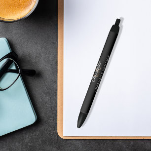 Black white monogram name script black ink pen