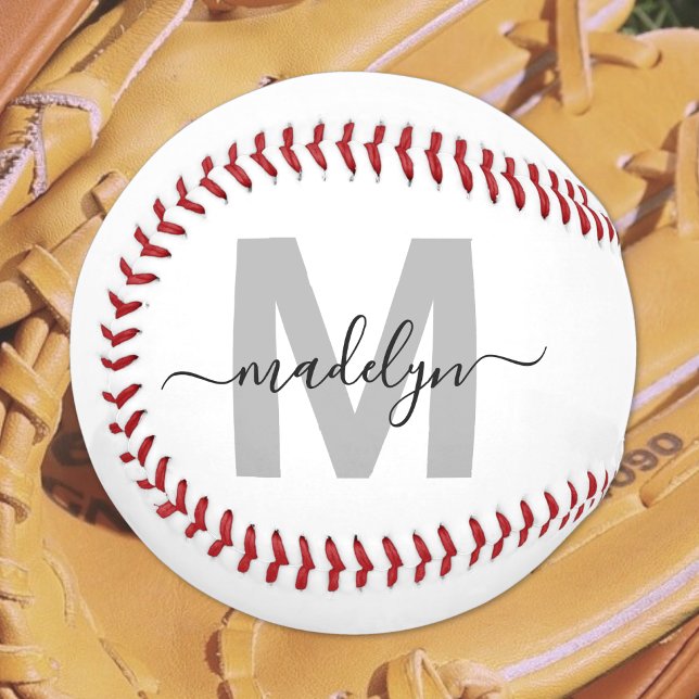 Black White Monogram Name Softball (Black White Monogram Name Softball )