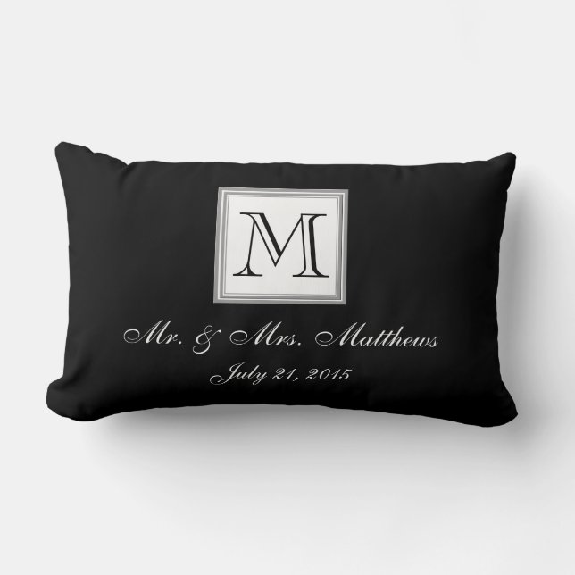 Black White Monogram Names Wedding Keepsake Pillow (Front)
