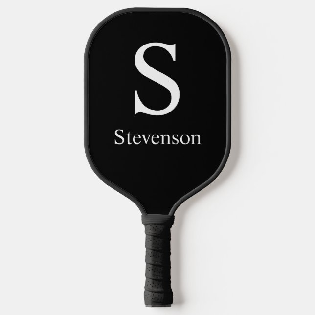 Black White Monogram Personalised Pickleball Paddle (Front)