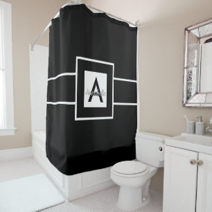 Black White Monogram Personalised Shower Curtain