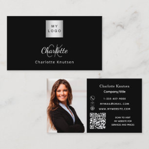 Black white monogram photo logo Qr code Business Card
