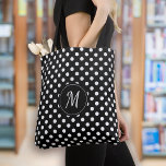 Black White Monogram Polka Dots Tote Bag<br><div class="desc">A modern two-tone polka dot design with a chic monogram.</div>