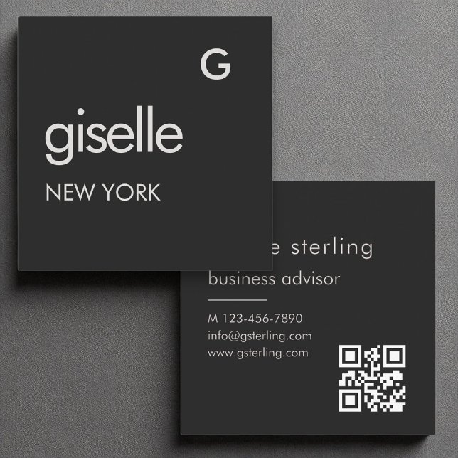 Black White Monogram QR Code Minimalist  Square Business Card (Creator Uploaded)