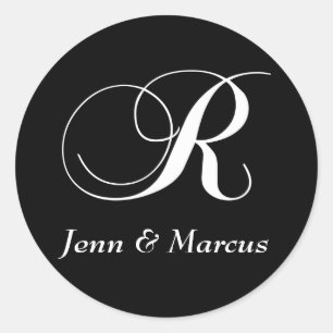 Black White Monogram R Wedding Stickers