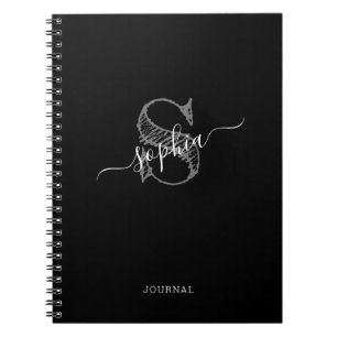Black White Monogram Rustic Personalised Notebook